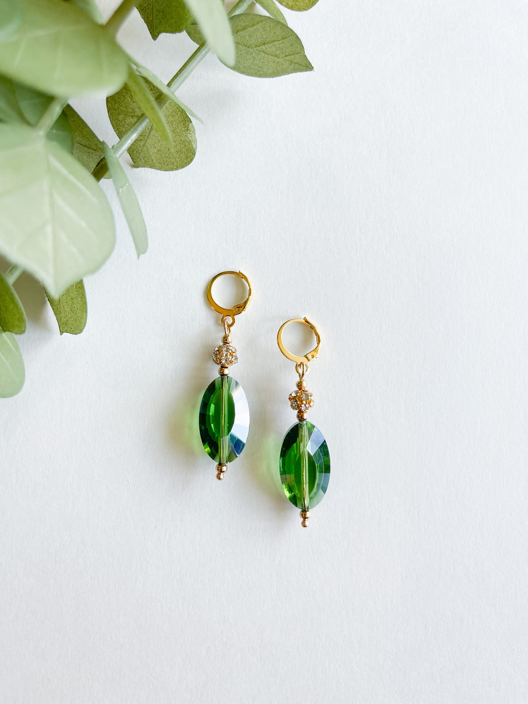 Green Glass Beaded Earrings