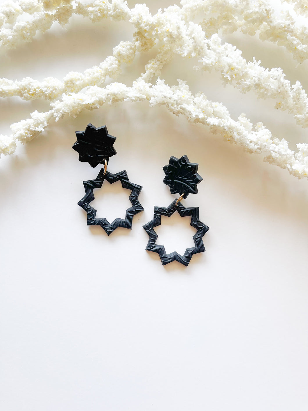 9 Pointed Star Earrings - Black