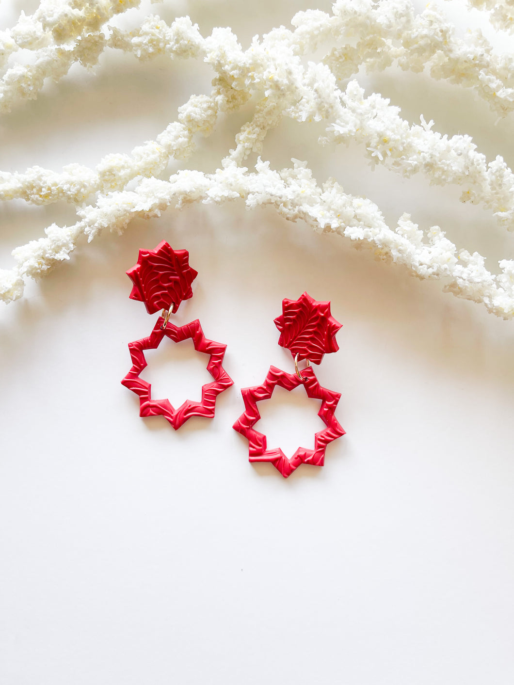 9 Pointed Star Earrings - Red